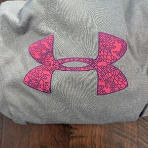 Under Armour Heather Gray Hoodie with Floral Pink Logo